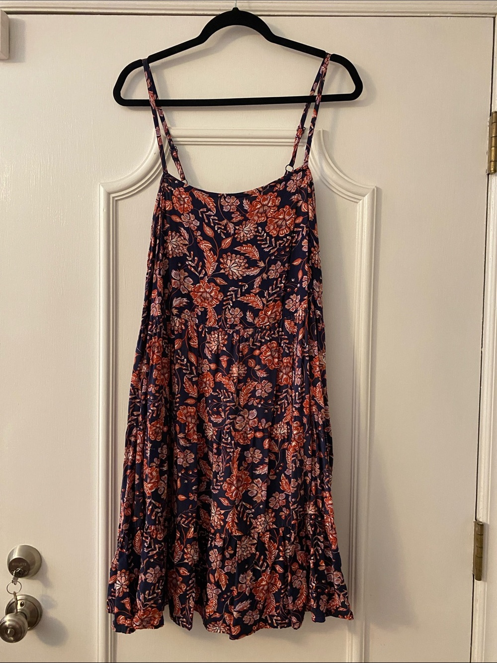 Old Navy Floral Spaghetti-Strap Sundress in Navy and Rust with pockets - Picture 1 of 7